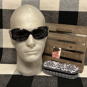 Brighton GREAT SHAPE Glendora black silver frame grey lenses ladies sunglasses